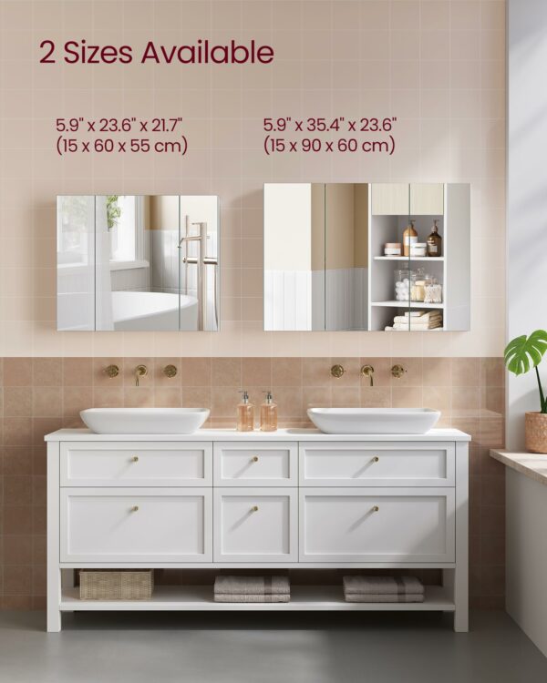 Wall Cabinet with Mirror – 3-Door Bathroom Storage Unit White