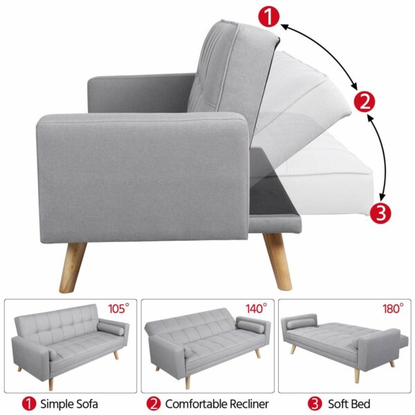 Modern Velvet Sofa Bed 3 Seater Click Clack Sofa Grey