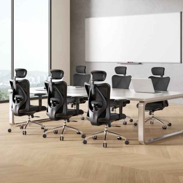 Ergonomic Office Chair with Adjustable Headrest & Lumbar Support – Pure Black