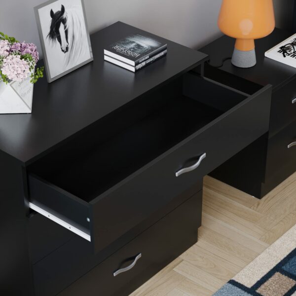 Black Chest of Drawers – 4 Drawers, Metal Handles & Anti-Bowing Support