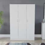 White Wardrobe with Three Doors, Shelf & Hanging Rail