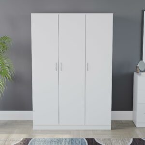 White Wardrobe with Three Doors, Shelf & Hanging Rail