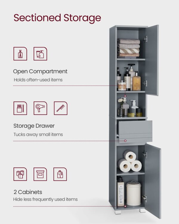 Tall Slim Bathroom Storage Cabinet Grey
