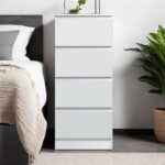 Matt white slim tall chest of drawers, 4 drawers