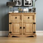 Solid Waxed Pine Wood Sideboard, 2 Doors 2 Drawers