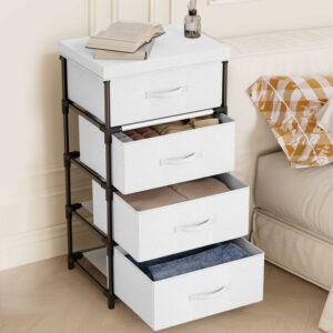 Fabric Chest of Drawers with 4 Spacious Drawers and Steel Frame – White