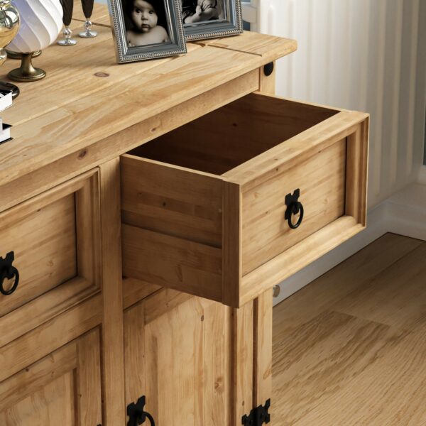 Solid Waxed Pine Wood Sideboard, 2 Doors 2 Drawers
