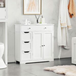 Bathroom Floor Cabinet – Freestanding Storage Unit with 4 Drawers & 2 Doors White