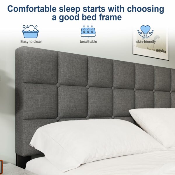 Double Bed Frame Easy Assembly Upholstered Platform with Headboard Gray 135×190