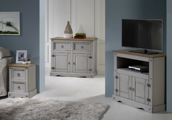 Grey Solid Pine Sideboard with 3 Doors and 3 Drawers