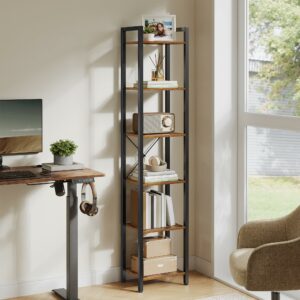 Industrial 6-Tier Bookshelf, Rustic Brown and Black