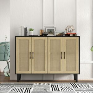 Black Rattan Sideboard Cabinet