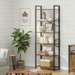 Industrial 6-Tier Bookshelf, Rustic Brown and Black