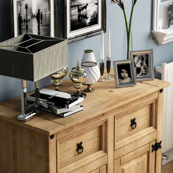 Solid Waxed Pine Wood Sideboard, 2 Doors 2 Drawers