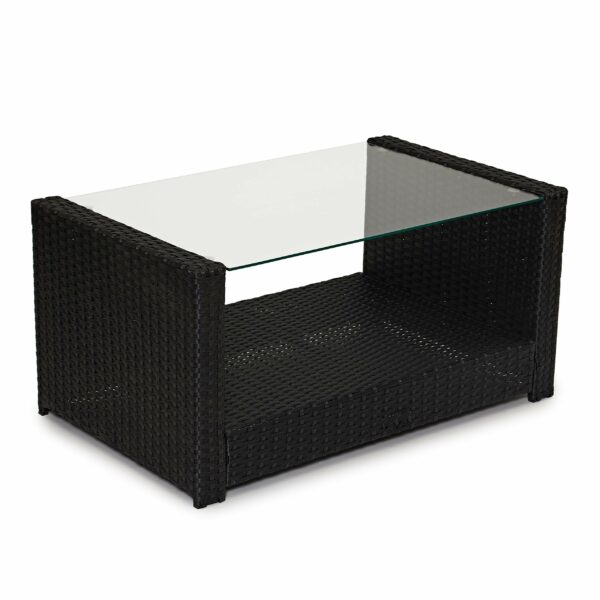 Rattan Garden Furniture Set – Black 4 Seater with Cushions & Glass Coffee Table