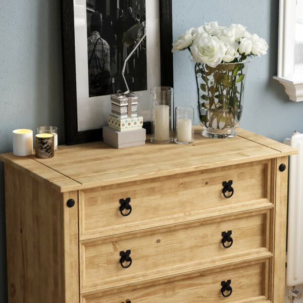Rustic Solid Pine Chest of Drawers with 5 Storage Drawers