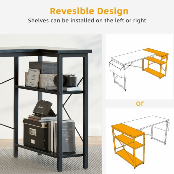 L-Shaped Gaming Desk 100×70 cm with Storage Shelves and Bag Black