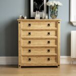 Rustic Solid Pine Chest of Drawers with 5 Storage Drawers