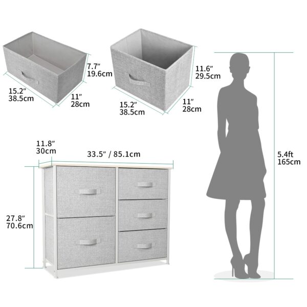 Sturdy fabric chest with wooden top and easy-access drawers for versatile home storage