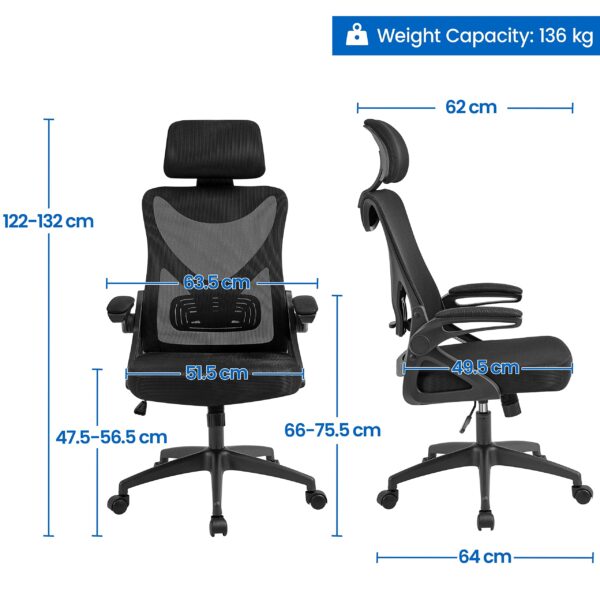 Ergonomic Office Chair with High Back, Flip-up Armrests & Lumbar Support