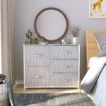 Sturdy fabric chest with wooden top and easy-access drawers for versatile home storage