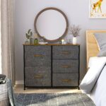 Fabric chest with 5 spacious drawers, steel frame, and wooden top – ideal for bedroom and living room storage