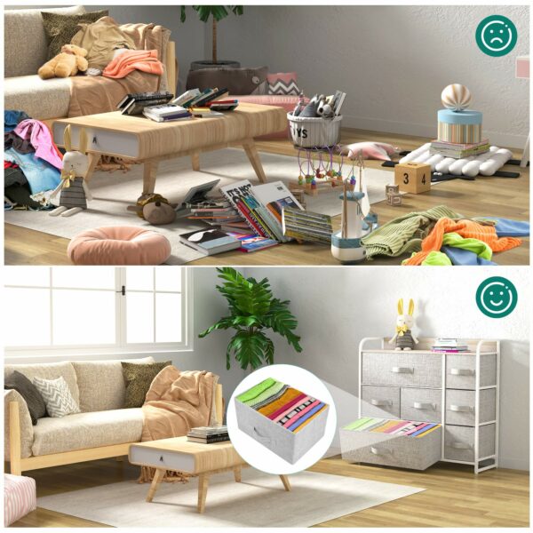 Fabric chest with 7 drawers, steel frame, and wooden top for easy, durable storage